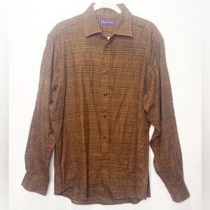 Ralph Lauren Purple Label Plaid Button Down Long Sleeve Shirt Italy 100% Cotton